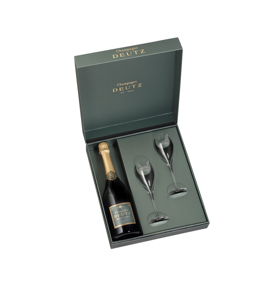 COFFRET 1 BOUTEILLE CHAMPAGNE DEUTZ BRUT CLASSIC+2 FLUTES