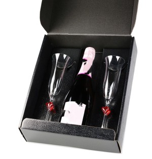 COFFRET CADEAU NOIR AVEC 2 FLÛTES AMOUR 16CL A CHAMPAGNE