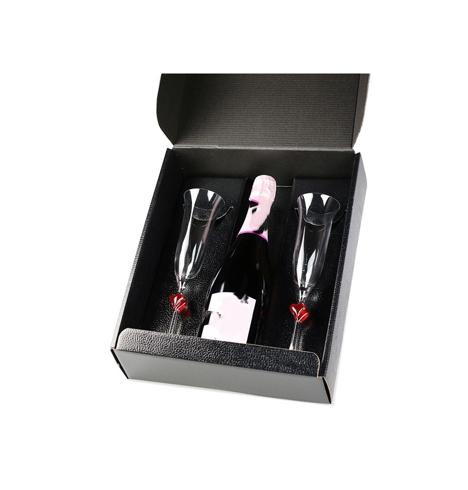 COFFRET CADEAU NOIR AVEC 2 FLÛTES AMOUR 16CL A CHAMPAGNE