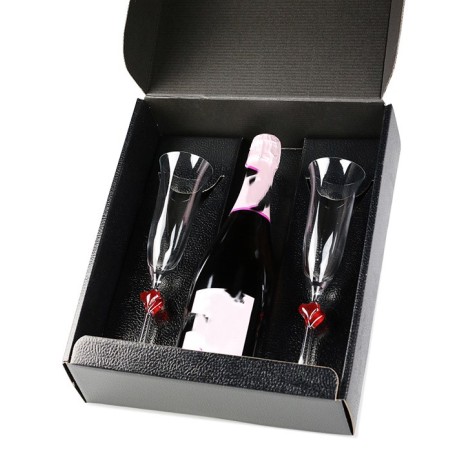 COFFRET CADEAU NOIR AVEC 2 FLÛTES AMOUR 16CL A CHAMPAGNE