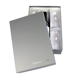 COFFRET GRIS AVEC 4 VERRES INAO POUR 1 BOUTEILLE DE VIN