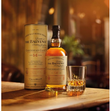 BALVENIE "CARIBBEAN CASK" 14 ANS 43% Alc./Vol.-70CL + 2 VERRES COFFRET