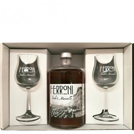 COFFRET RHUM AMBRE FERRONI 70CL+2VERRES-40%ALC./VOL-FERRONI