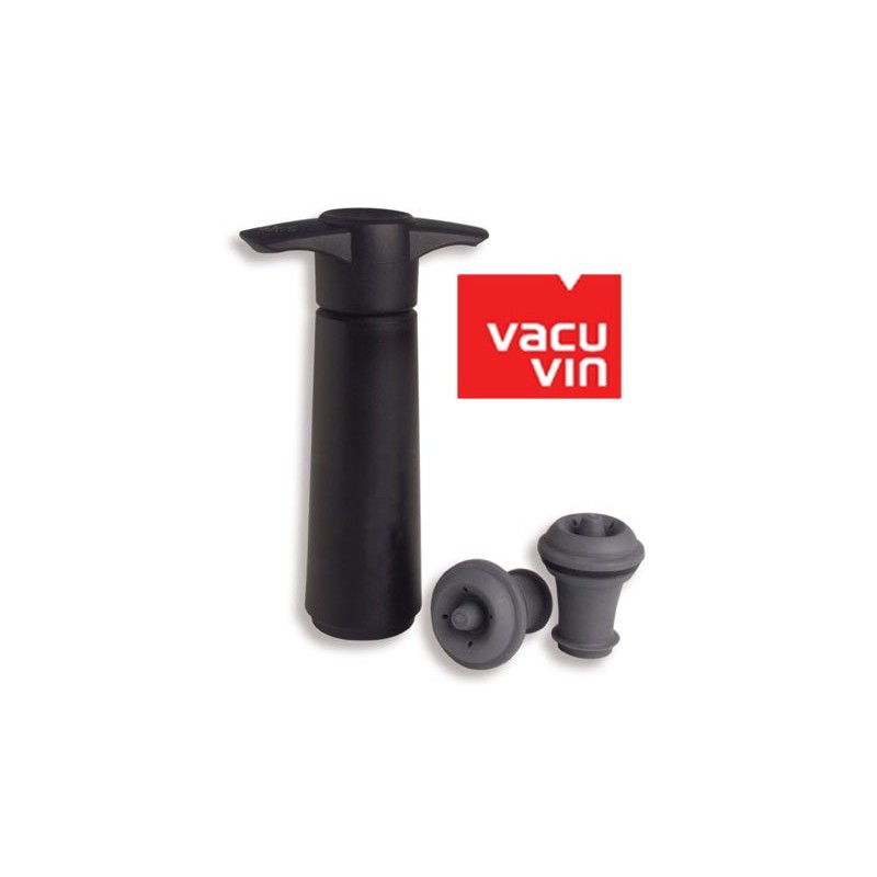 Pompe à vide acier inoxydable noire + 2 bouchons - Accessoires Vin - Vacu  Vin